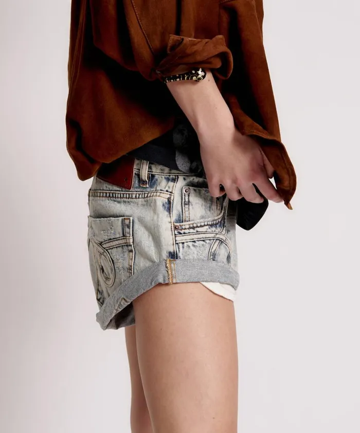 One Teaspoon Denim Shorts Women Blue Malt Bandits Low Waist Denim Short