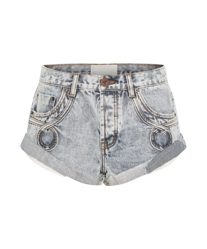 One Teaspoon Denim Shorts Women Blue Malt Bandits Low Waist Denim Short