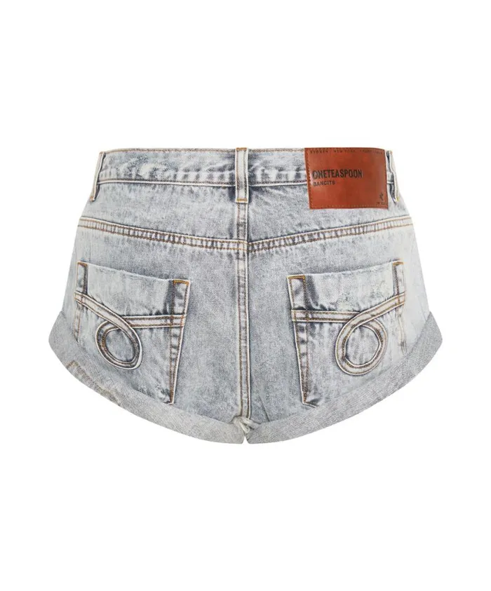 One Teaspoon Denim Shorts Women Blue Malt Bandits Low Waist Denim Short