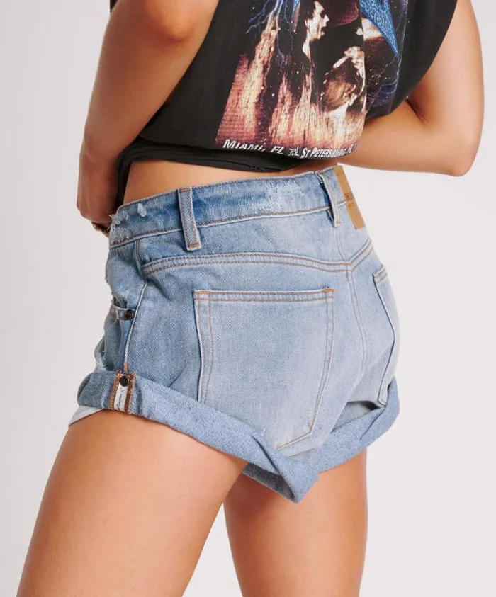 One Teaspoon Denim Shorts Women BLUE MALT BANDITS LOW WAIST DENIM SHORTS