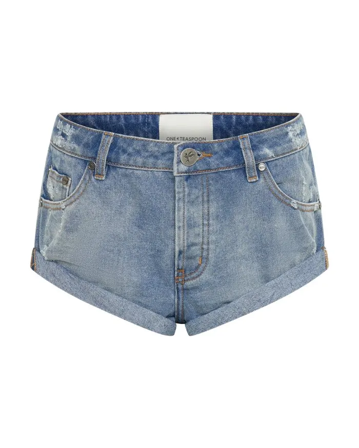 One Teaspoon Denim Shorts Women BLUE MALT BANDITS LOW WAIST DENIM SHORTS