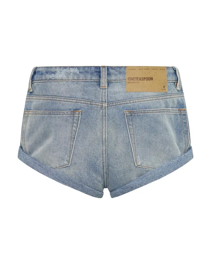 One Teaspoon Denim Shorts Women BLUE MALT BANDITS LOW WAIST DENIM SHORTS
