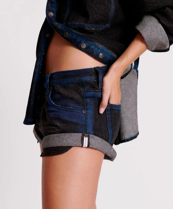 One Teaspoon Denim Shorts Women Blue Punk Bandit Low Waist Denim Short