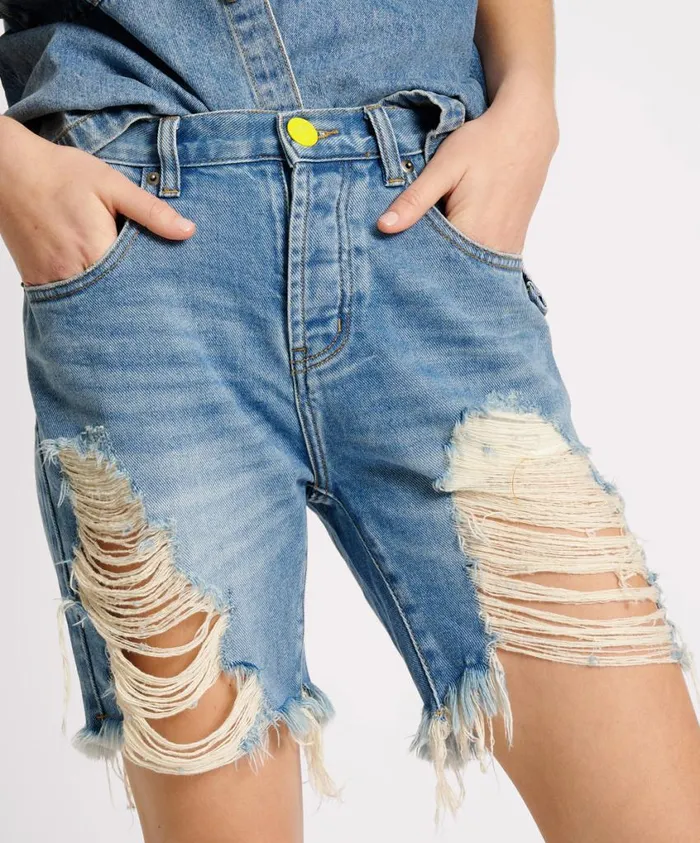 One Teaspoon Denim Shorts Women Blue Rapture Stevies High Waist Long Length Boyfriend Shorts
