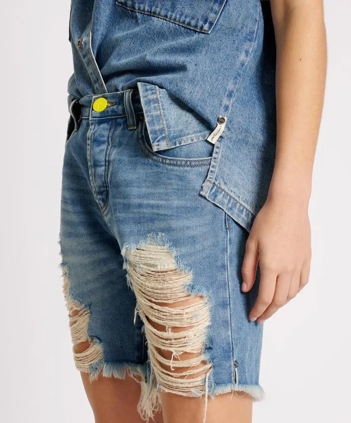 One Teaspoon Denim Shorts Women Blue Rapture Stevies High Waist Long Length Boyfriend Shorts