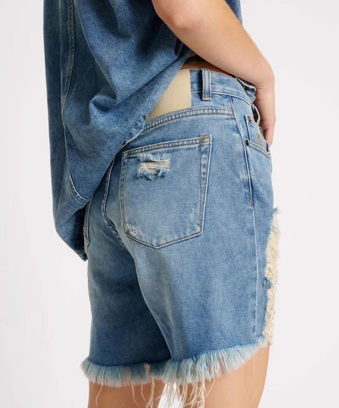 One Teaspoon Denim Shorts Women Blue Rapture Stevies High Waist Long Length Boyfriend Shorts