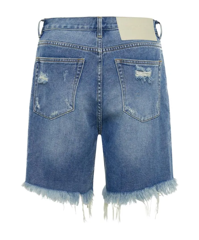 One Teaspoon Denim Shorts Women Blue Rapture Stevies High Waist Long Length Boyfriend Shorts