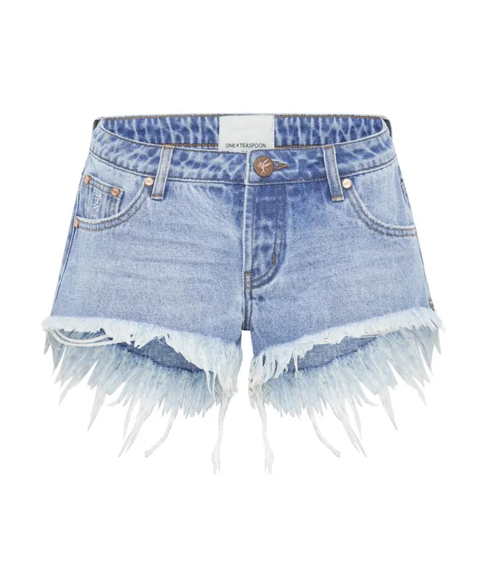 One Teaspoon Denim Shorts Women Bolt Blue Bonitas Low Waist Denim Short
