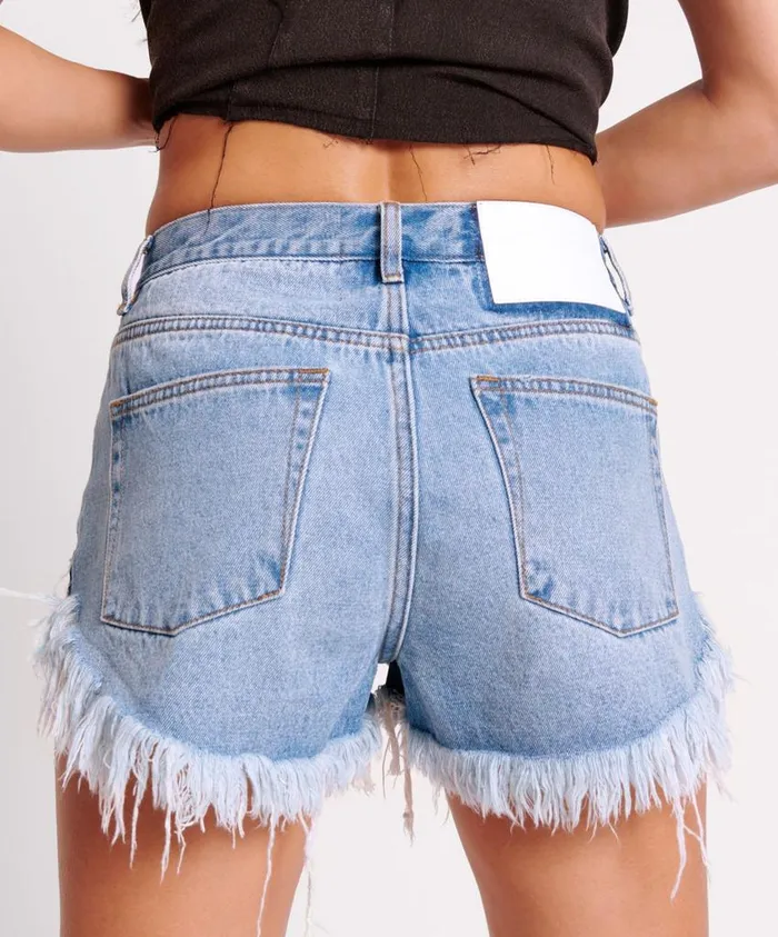 One Teaspoon Denim Shorts Women Bolt Blue Outlaws Mid Waist Denim Short
