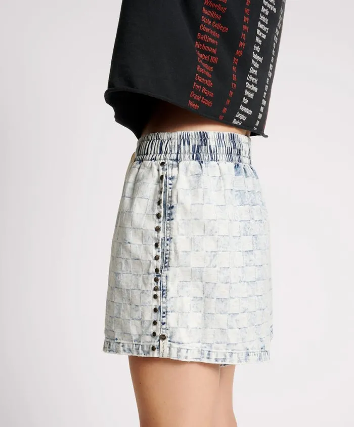One Teaspoon Denim Shorts Women Checkmate Studded Denim Boxer Shorts