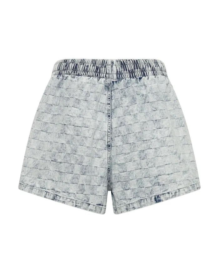 One Teaspoon Denim Shorts Women Checkmate Studded Denim Boxer Shorts