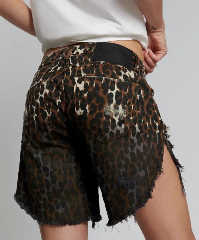 One Teaspoon Denim Shorts Women Cheetahhh Frankies Long Length Denim Short