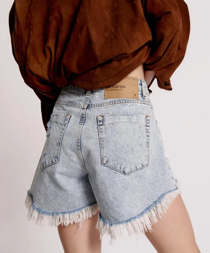 One Teaspoon Denim Shorts Women Circus Blue Trucker Mid Waist Denim Short