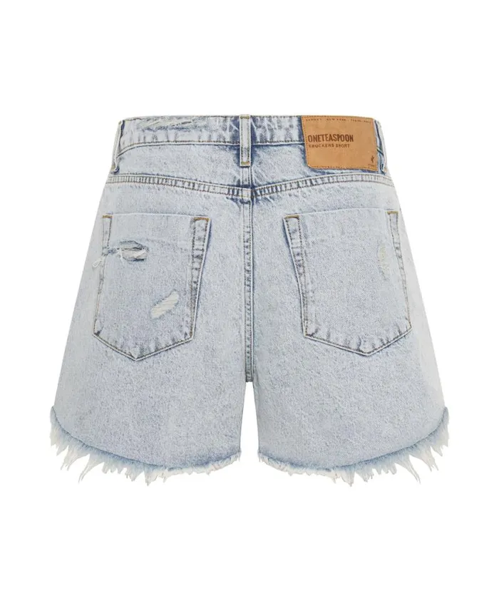 One Teaspoon Denim Shorts Women Circus Blue Trucker Mid Waist Denim Short