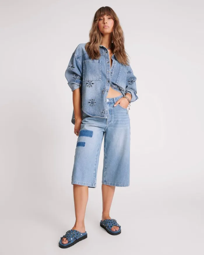One Teaspoon Denim Shorts Women Cobaine 720039S Long Length Shorts