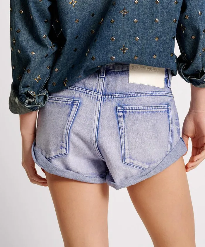 One Teaspoon Denim Shorts Women Cupid Blue Bandits Low Waist Denim Short