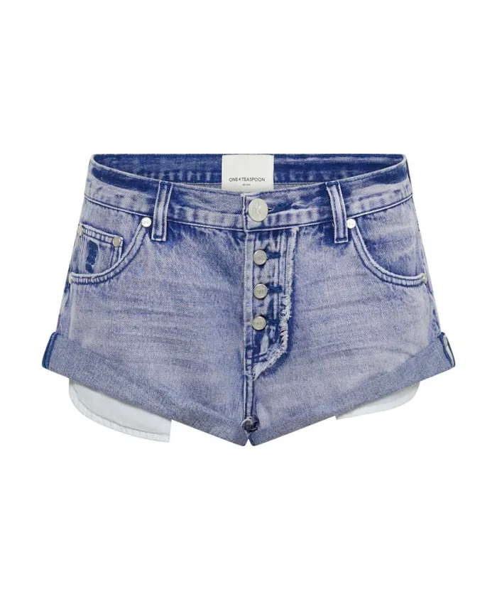 One Teaspoon Denim Shorts Women Cupid Blue Bandits Low Waist Denim Short