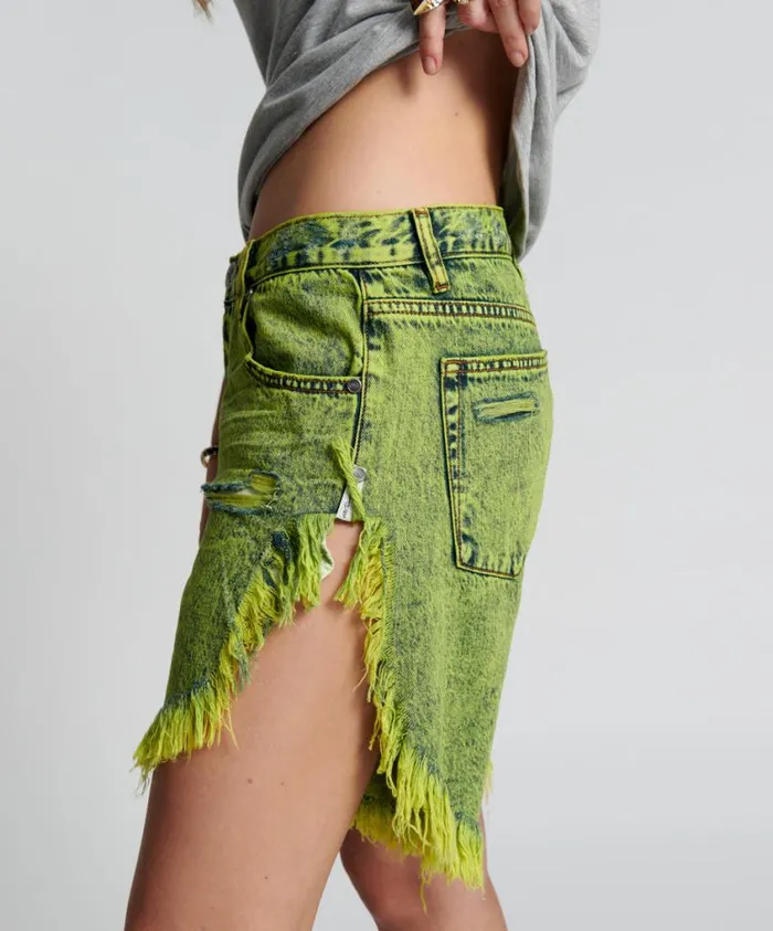 One Teaspoon Denim Shorts Women Cyber Lime Frankies Long Length Boyfriend Short