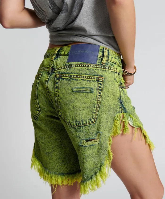 One Teaspoon Denim Shorts Women Cyber Lime Frankies Long Length Boyfriend Short