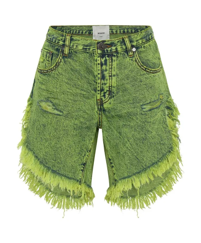 One Teaspoon Denim Shorts Women Cyber Lime Frankies Long Length Boyfriend Short