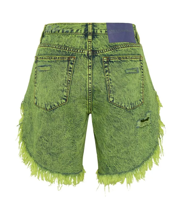 One Teaspoon Denim Shorts Women Cyber Lime Frankies Long Length Boyfriend Short