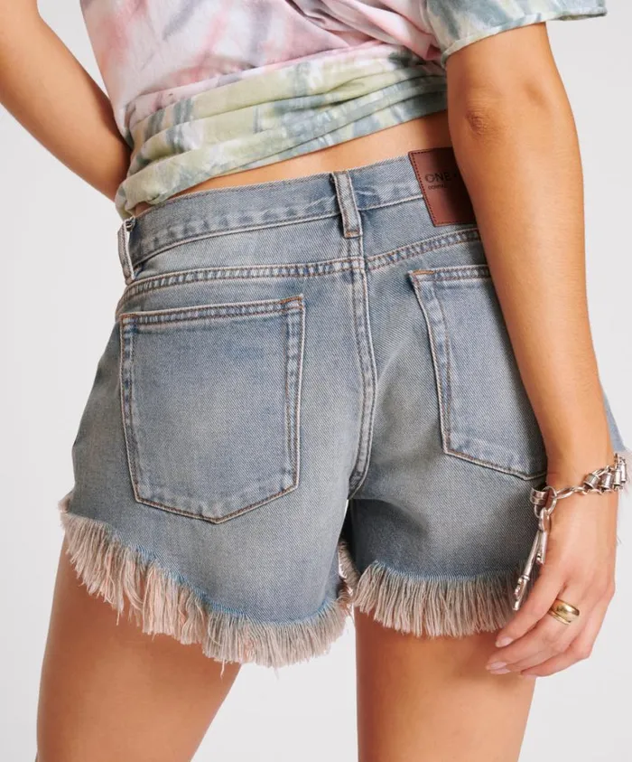 One Teaspoon Denim Shorts Women Dirty Blue Bonitas Low Waist Denim Shorts