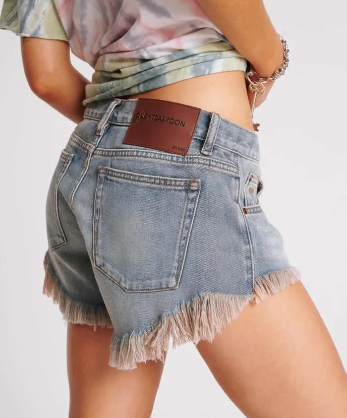 One Teaspoon Denim Shorts Women Dirty Blue Bonitas Low Waist Denim Shorts