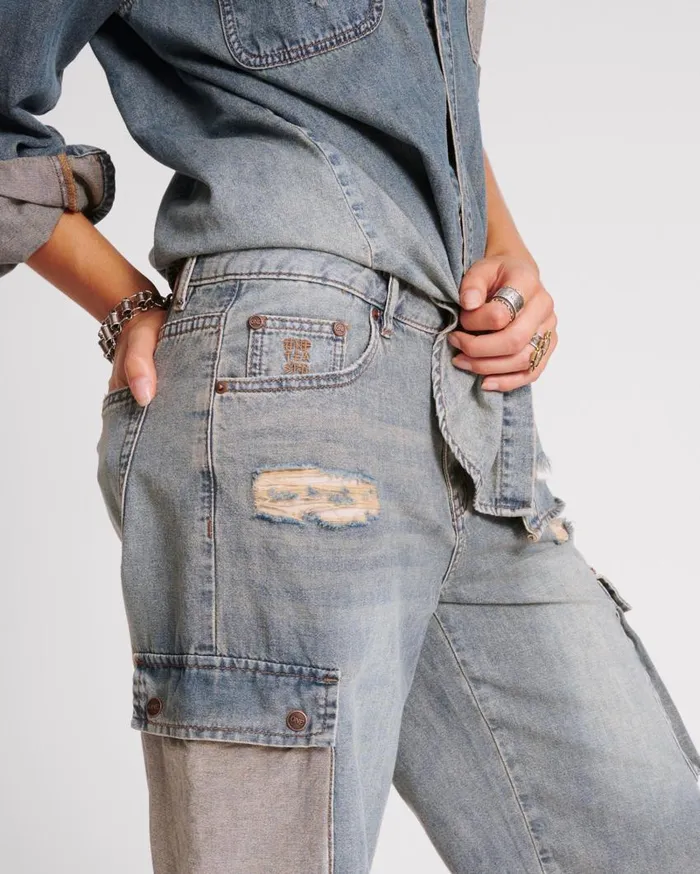 One Teaspoon Denim Shorts Women Dirty Blue Skater Girl Wide Leg Shorts