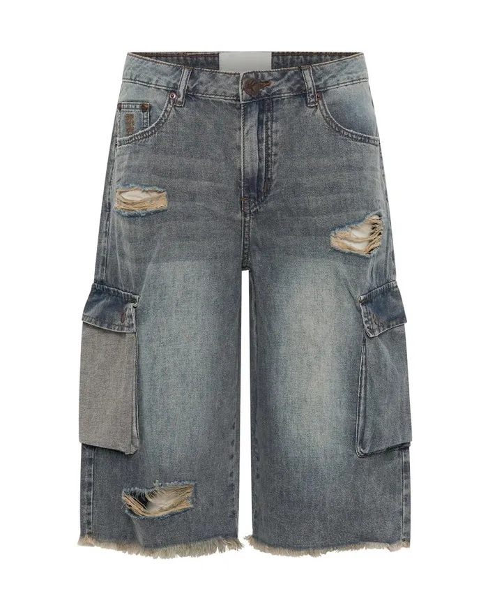 One Teaspoon Denim Shorts Women Dirty Blue Skater Girl Wide Leg Shorts