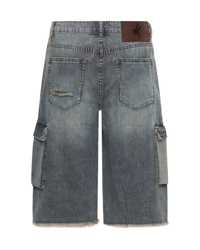 One Teaspoon Denim Shorts Women Dirty Blue Skater Girl Wide Leg Shorts