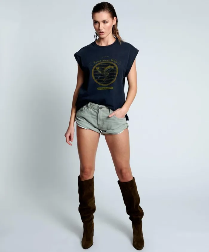 One Teaspoon Denim Shorts Women Faded Khaki Bandits Low Waist Denim Short