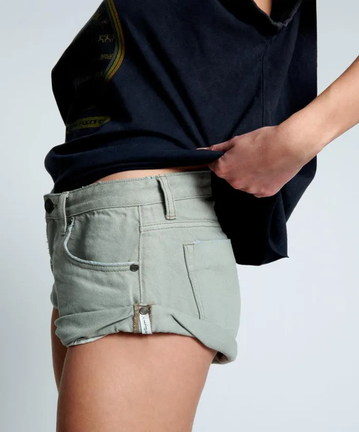 One Teaspoon Denim Shorts Women Faded Khaki Bandits Low Waist Denim Short