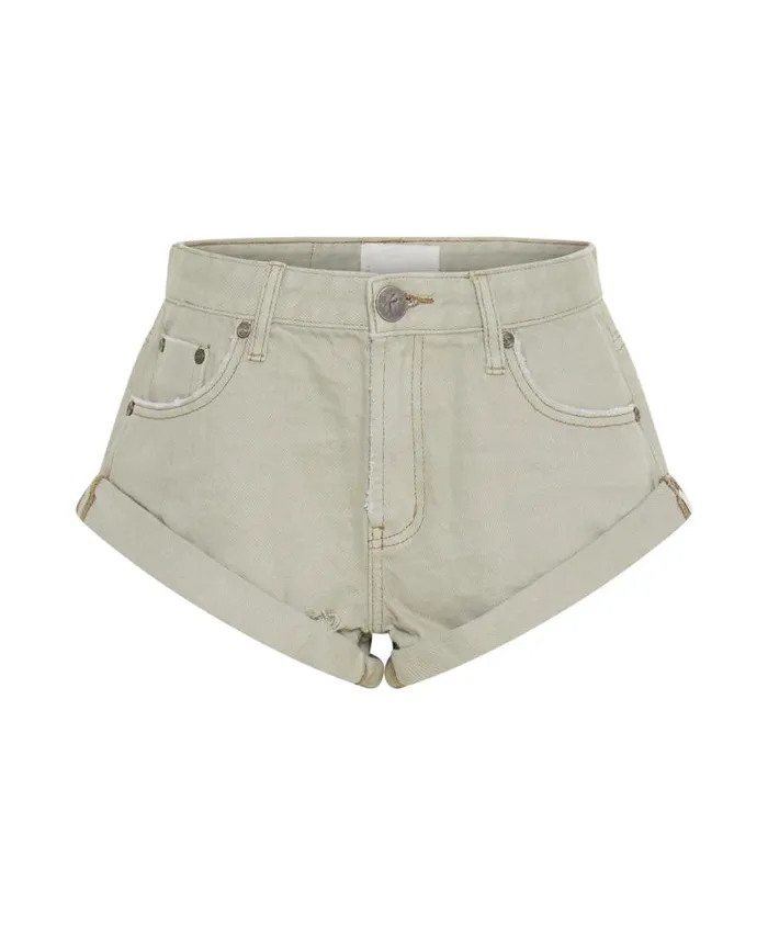 One Teaspoon Denim Shorts Women Faded Khaki Bandits Low Waist Denim Short