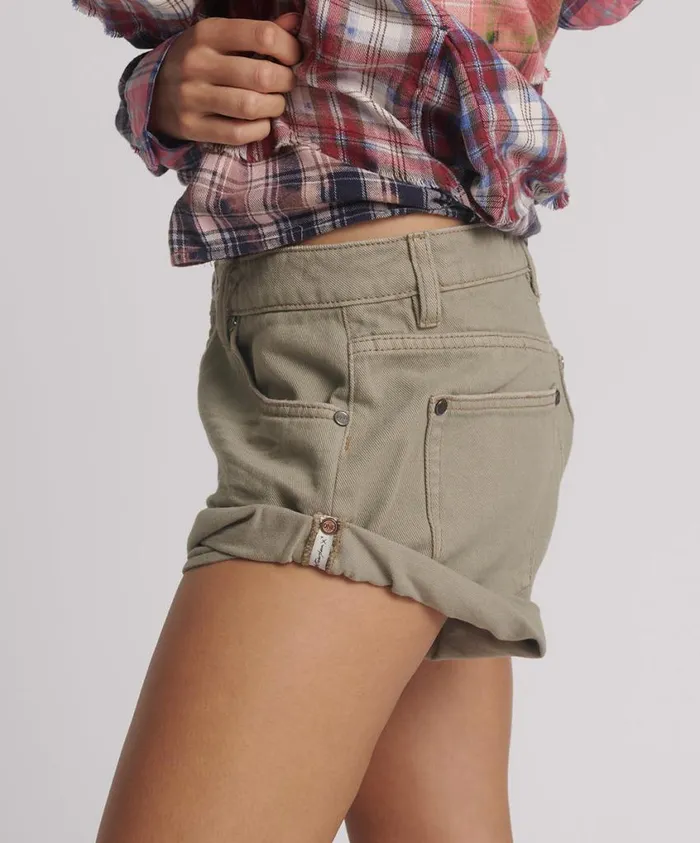 One Teaspoon Denim Shorts Women FADED KHAKI BANDITS LOW WAIST DENIM SHORTS
