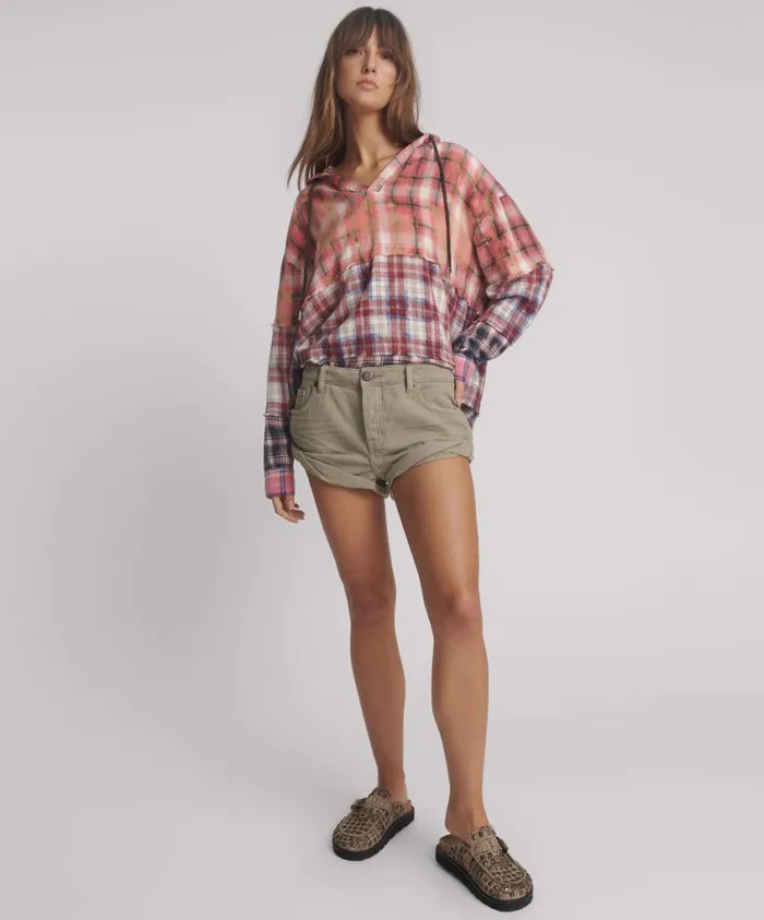 One Teaspoon Denim Shorts Women FADED KHAKI BANDITS LOW WAIST DENIM SHORTS