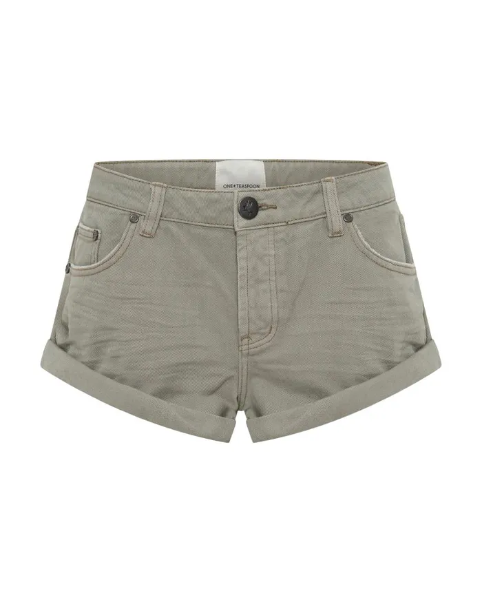 One Teaspoon Denim Shorts Women FADED KHAKI BANDITS LOW WAIST DENIM SHORTS