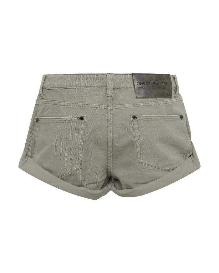 One Teaspoon Denim Shorts Women FADED KHAKI BANDITS LOW WAIST DENIM SHORTS
