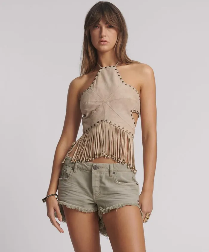 One Teaspoon Denim Shorts Women FADED KHAKI BONITA LOW WAIST DENIM SHORT