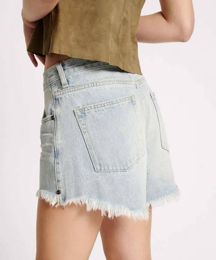 One Teaspoon Denim Shorts Women Fleetwood Truckers Mid Waist Denim Shorts