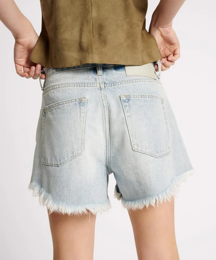 One Teaspoon Denim Shorts Women Fleetwood Truckers Mid Waist Denim Shorts