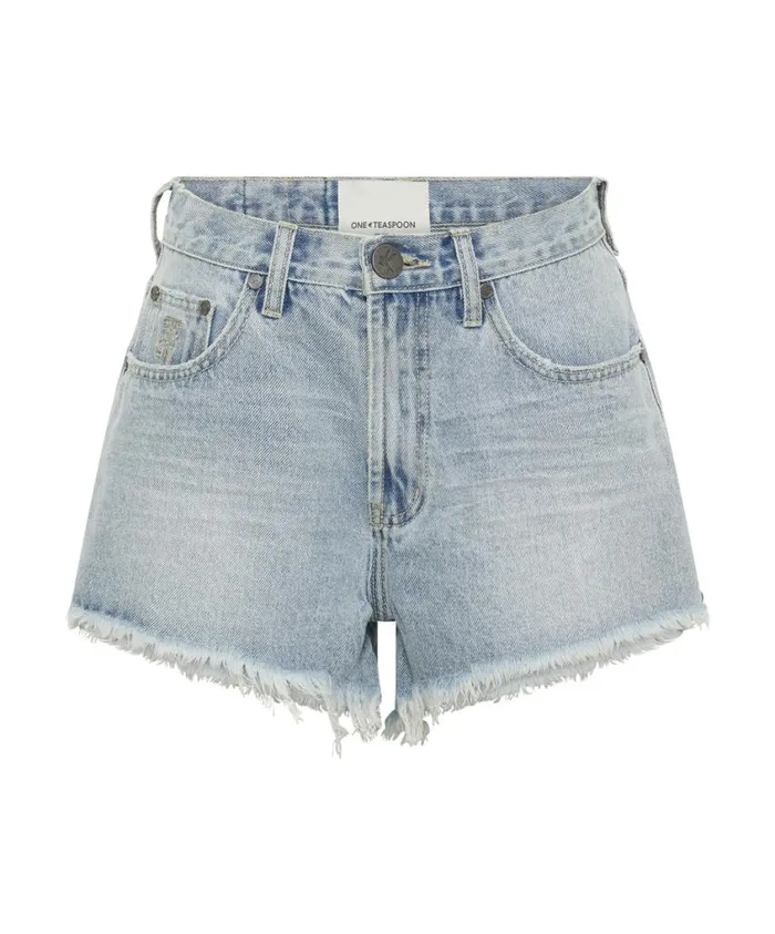 One Teaspoon Denim Shorts Women Fleetwood Truckers Mid Waist Denim Shorts