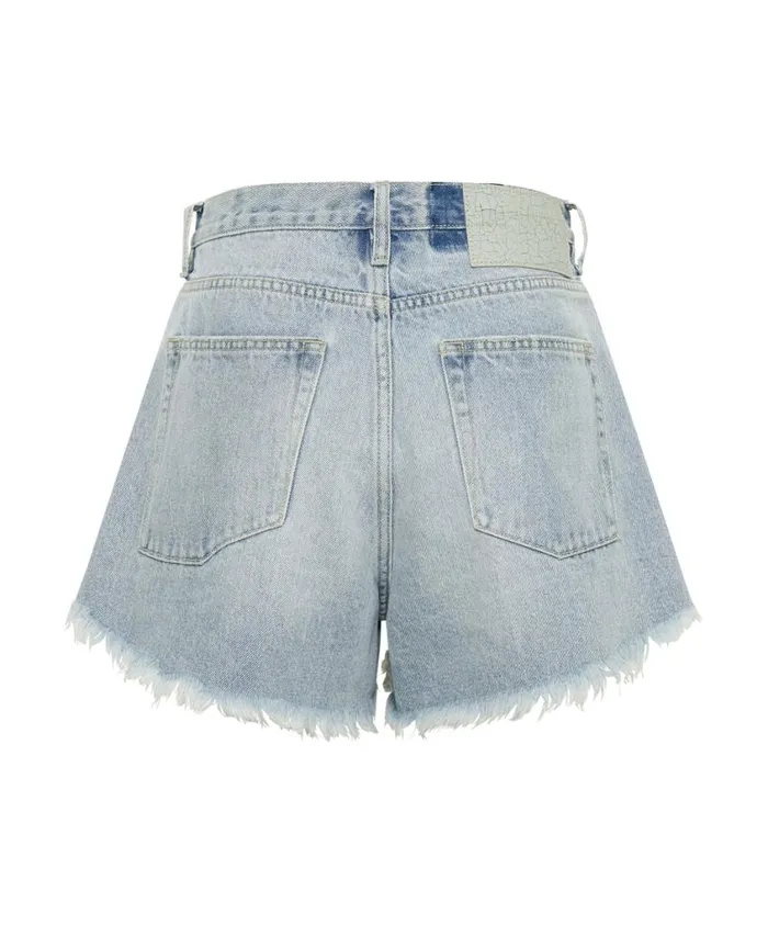 One Teaspoon Denim Shorts Women Fleetwood Truckers Mid Waist Denim Shorts