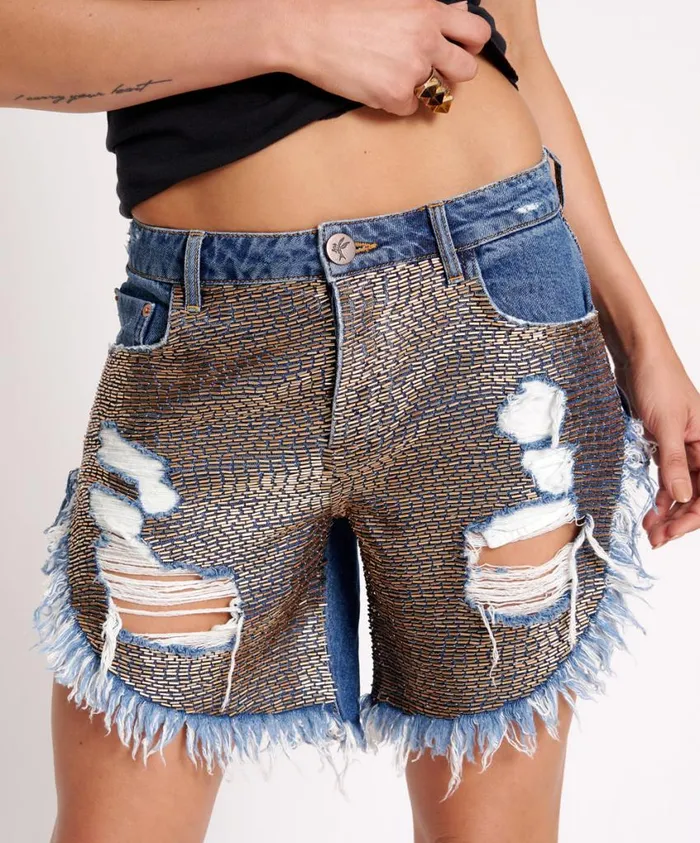 One Teaspoon Denim Shorts Women Gold Mine Frankies Long Length Denim Short
