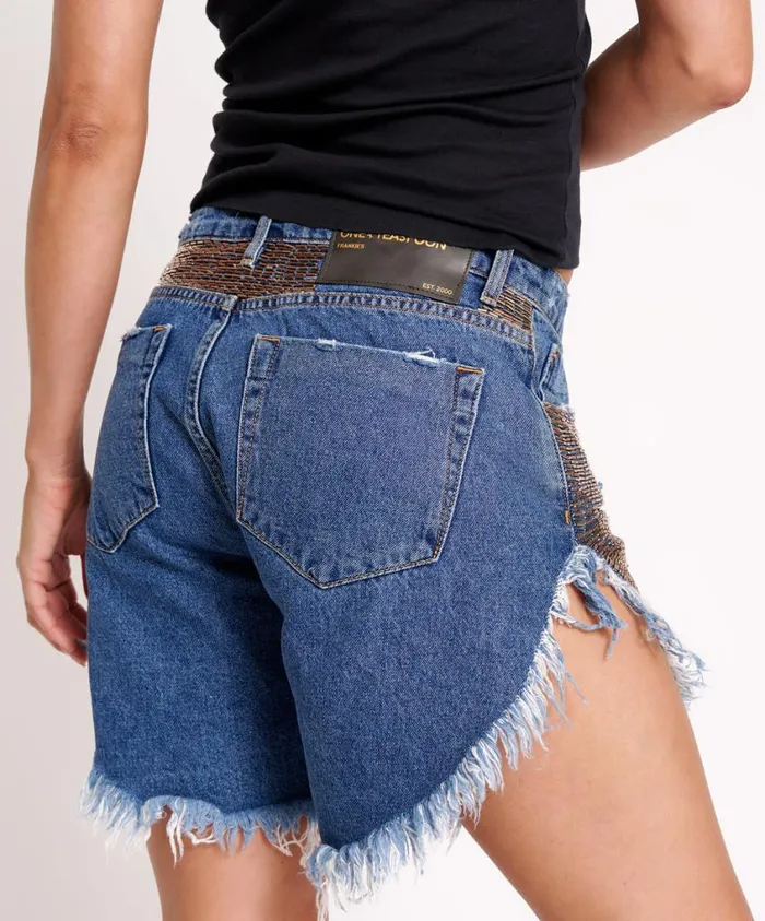 One Teaspoon Denim Shorts Women Gold Mine Frankies Long Length Denim Short