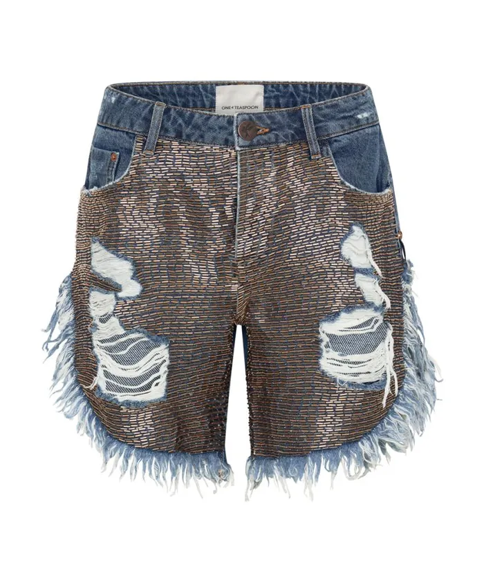 One Teaspoon Denim Shorts Women Gold Mine Frankies Long Length Denim Short