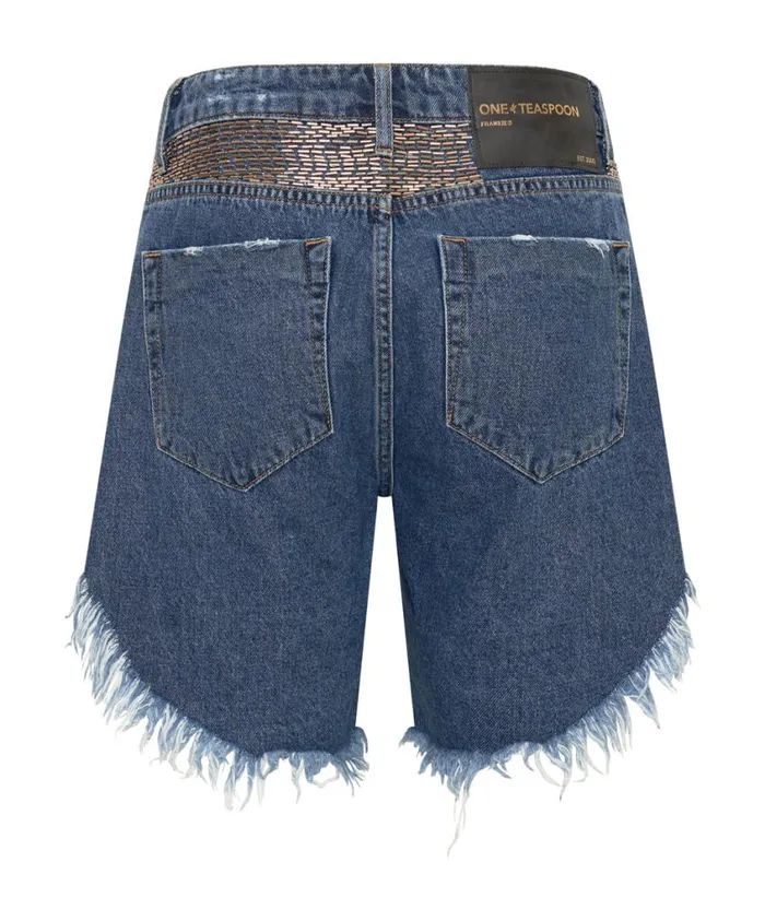 One Teaspoon Denim Shorts Women Gold Mine Frankies Long Length Denim Short