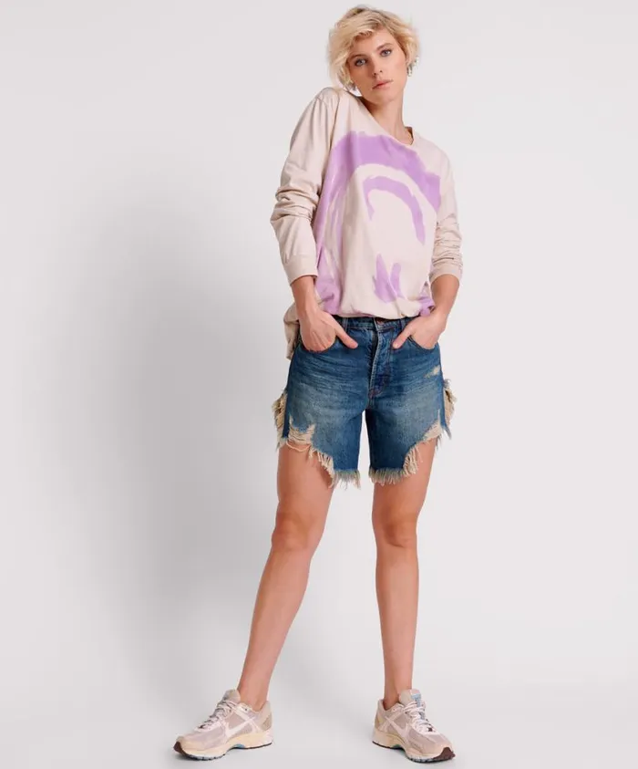 One Teaspoon Denim Shorts Women Gritty Blue Frankies High Waist Long Length Short One Teaspoon Denim Shorts Women Gritty Blue Frankies High Waist Long Length Short