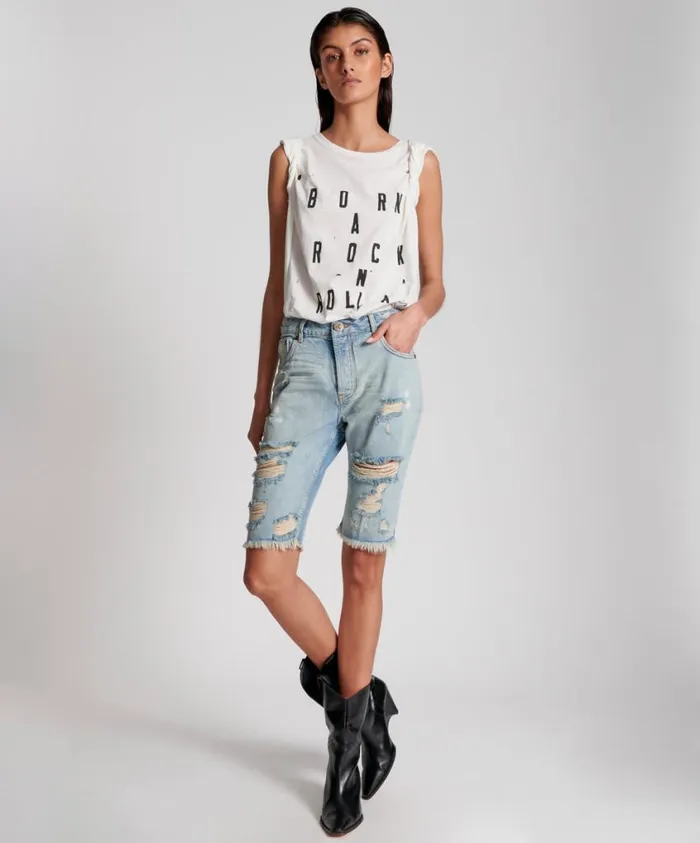 One Teaspoon Denim Shorts Women Kansas Cut Off Truckers Mid Waist Short