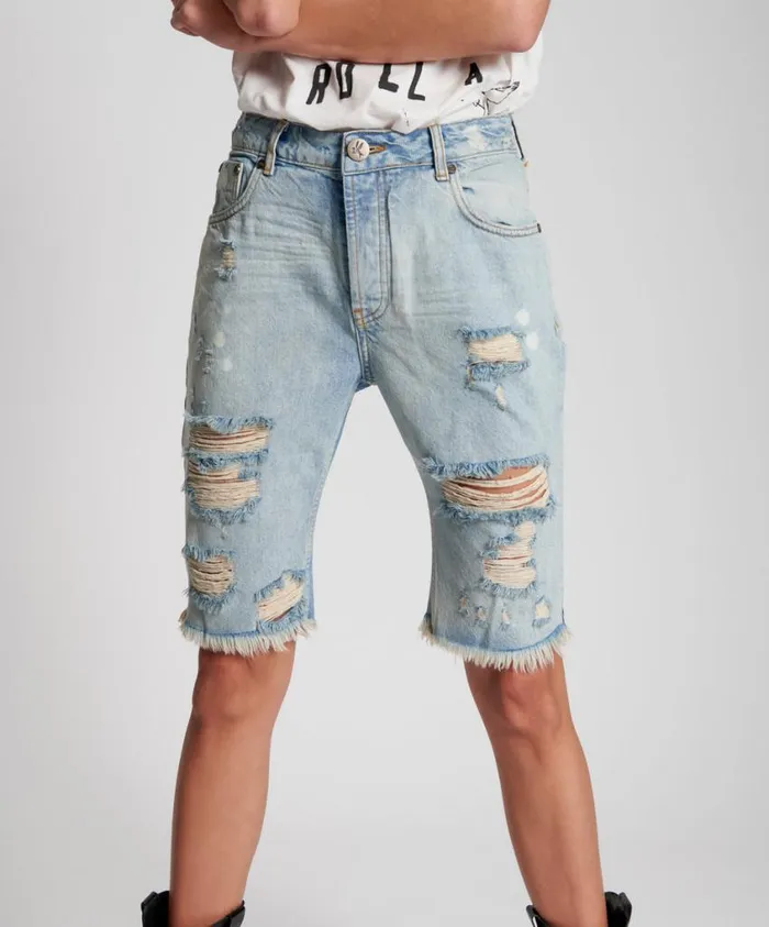 One Teaspoon Denim Shorts Women Kansas Cut Off Truckers Mid Waist Short