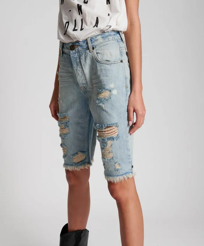 One Teaspoon Denim Shorts Women Kansas Cut Off Truckers Mid Waist Short
